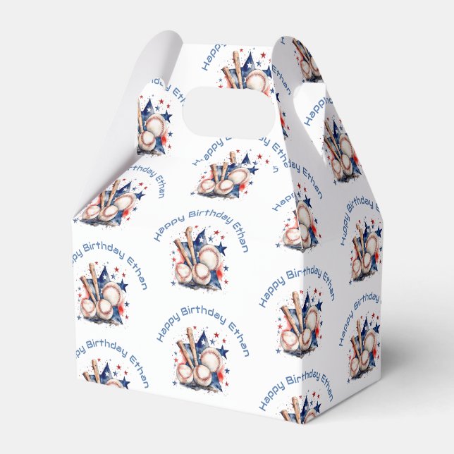 Caixinha De Lembrancinhas Beball Bat Feliz Aniversário Nome Crianças-Padrão (Frente)