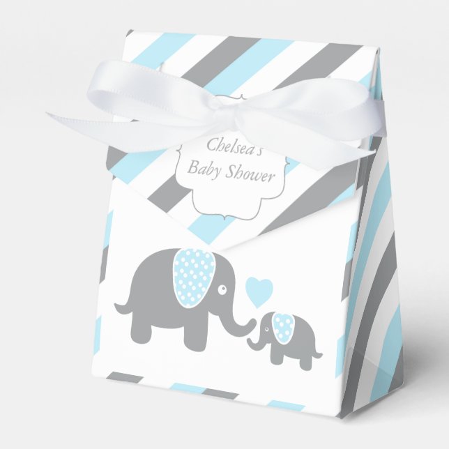 Caixinha De Lembrancinhas Bebê Azul e Cinza Elefante Listrado (Frente)