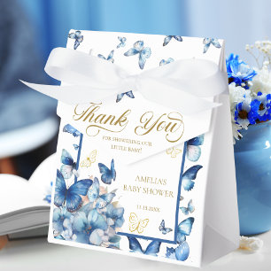 Caixinha De Lembrancinhas Bebê Borboleta Azul Elegante em Flor Obrigada