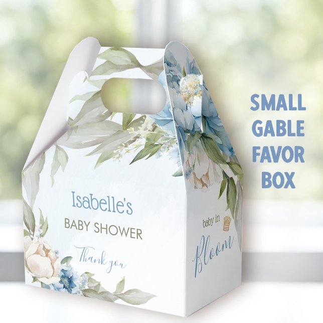 Caixinha De Lembrancinhas Bebê Com Chá de fraldas Azul Bloqueado Gable (Baby in bloom blue small favor boxes - You can choose from 3 sizes of these gable favor boxes.)