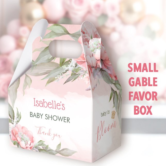 Caixinha De Lembrancinhas Bebê Em Sangue Garota Rosa Chá de fraldas Gable (Baby In Bloom Pink Small Favor Boxes - You can choose from 3 sizes of these gable favor Boxes)