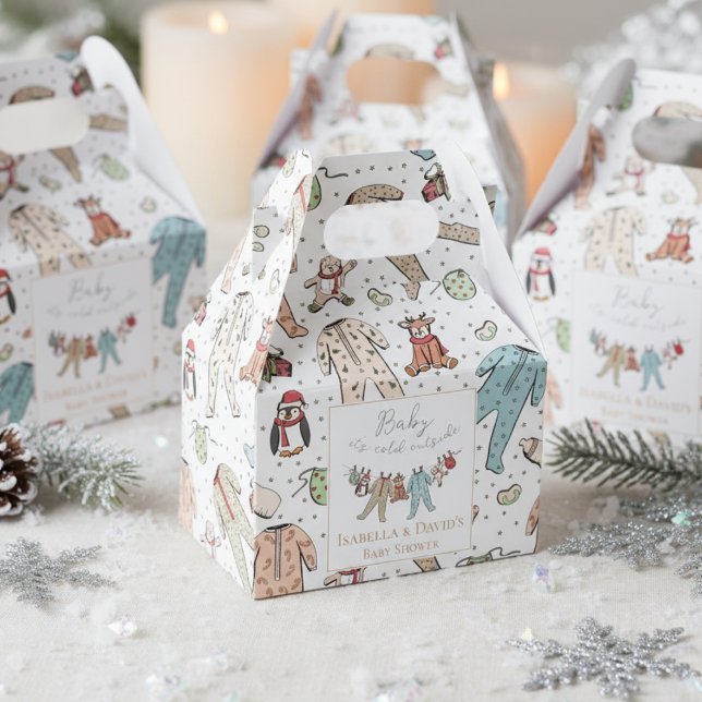 Caixinha De Lembrancinhas Bebê Está Frio Fora do Chá de fraldas de inverno (Cute White Gender Neutral Baby It's cold Outside Winter Wonderland Christmas Baby Shower Favor Boxes)