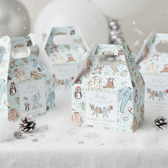 Caixinha De Lembrancinhas Bebê Está Frio Fora do Inverno Baby Shower (Cute Blue Baby It's cold Outside Winter Wonderland Christmas Baby Shower Favor Boxes 4 Mother to Be)