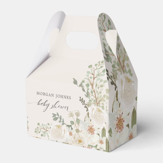 Caixinha De Lembrancinhas bebê no chá de fraldas floral de marfim floral (Frente)