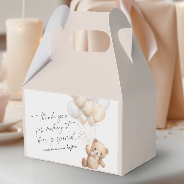 Caixinha De Lembrancinhas Beige Bonito Espera Sexo Chá Neutro (We Can Bearly Wait, Beige Baby Boy Shower Favor Box.)
