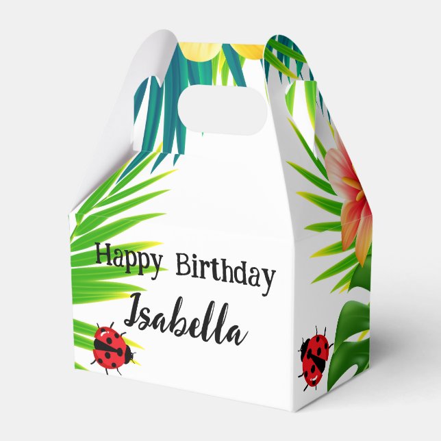 Caixinha De Lembrancinhas Bela Bolinhas Ladybug Summer Flower Palm Aniversár (Frente)