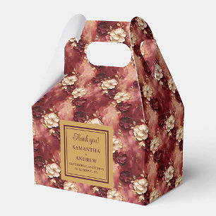 Caixinha De Lembrancinhas Belo Casamento Dourado Burgundy, Obrigado Box