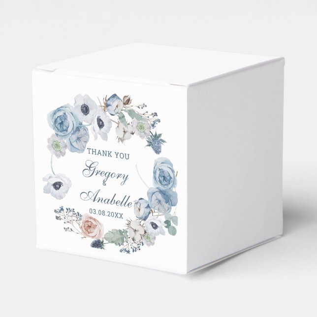Caixinha De Lembrancinhas Belo Casamento Floral Azul Ash (Frente)
