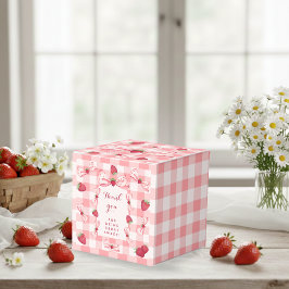 Caixinha De Lembrancinhas Berry First Birthday Red Gingham Bows Square