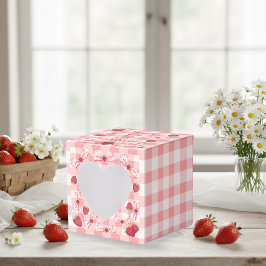 Caixinha De Lembrancinhas Berry First Birthday Red Gingham Bows Square