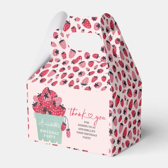 Caixinha De Lembrancinhas Berry First Convite de aniversário Strawberry (Frente)