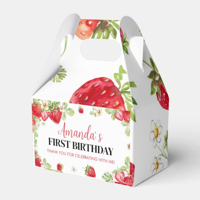 Caixinha De Lembrancinhas Berry Sweet Birthday Favor Box Strawberry Theme (Frente)