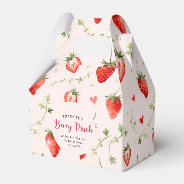 Caixinha De Lembrancinhas Berry Sweet Strawberry Patch Summer 1st Birthday (Frente)