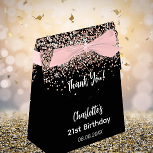 Caixinha De Lembrancinhas Birthday black rose gold glitter name thank you