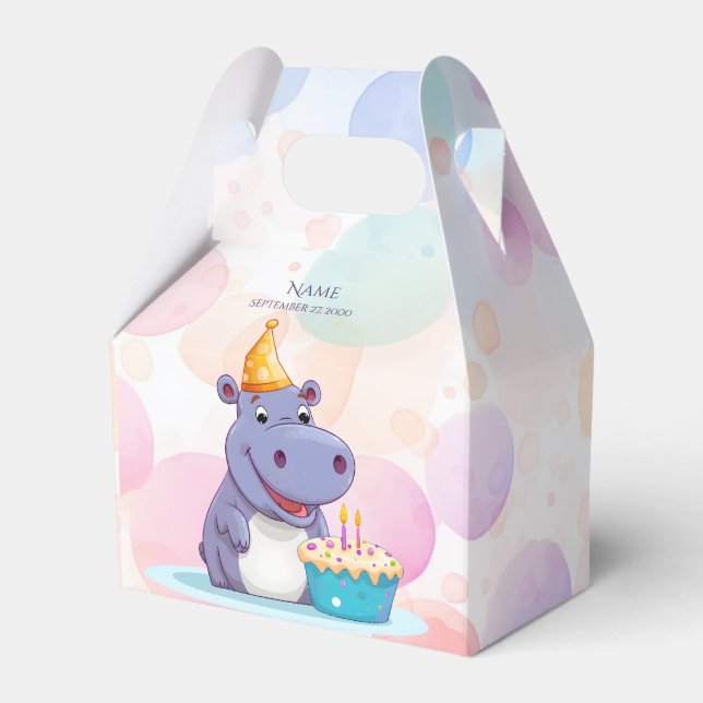Caixinha De Lembrancinhas Birthday Hippo Favor Box (Frente)