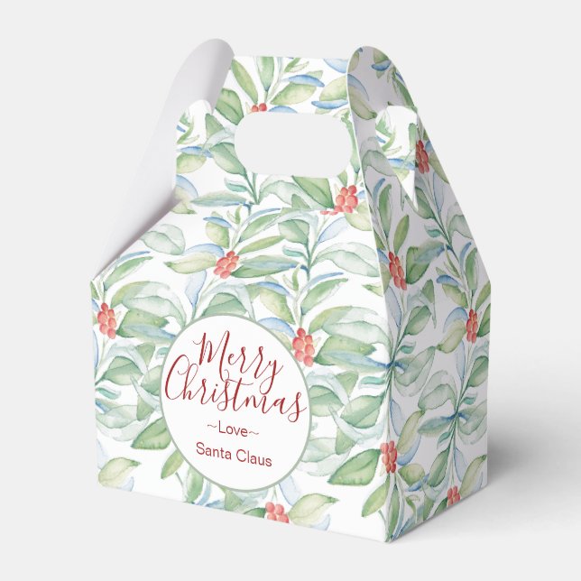 Caixinha De Lembrancinhas Biscoito de Greenery de Aquarela de Natal (Frente)