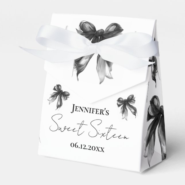 Caixinha De Lembrancinhas Black Bow Coquette Script Obrigado Doce 16  (Frente)