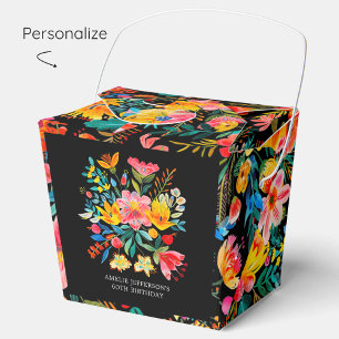 Caixinha De Lembrancinhas Black Mexicano Bright Floral Fiesta Birthday