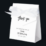 Caixinha De Lembrancinhas Black & White | 80th Birthday Party Thank you<br><div class="desc">Give thanks to your guests with this personalized birthday party favor box. This design features chic brush lettering "Thank you" "Your name's 80th Birthday Party. This custom favor box will add a personal touch to your special celebrations. Matching invitations and party supplies are available at my shop BaraBomDesign.</div>