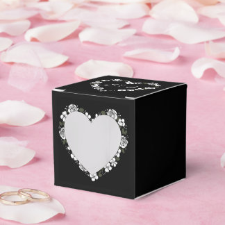 Caixinha De Lembrancinhas Black & White Floral Heart Wedding Favor Box