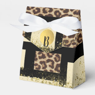 Caixinha De Lembrancinhas Bloco de Cor Creme Marfim Preto & Leopardo Guepard