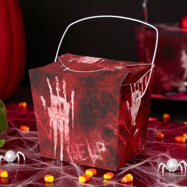 Caixinha De Lembrancinhas Bloody Handprint, Horror Party, Creepto (Bloody handprint favor box creepy, gore-filled fun for Halloween, zombies, and horror parties.)