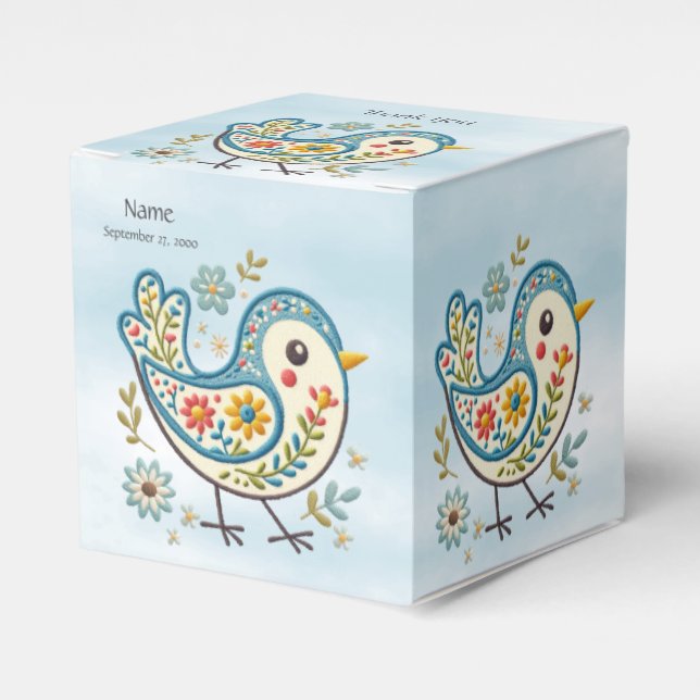 Caixinha De Lembrancinhas Blue Bird Floral Favor Box (Frente)