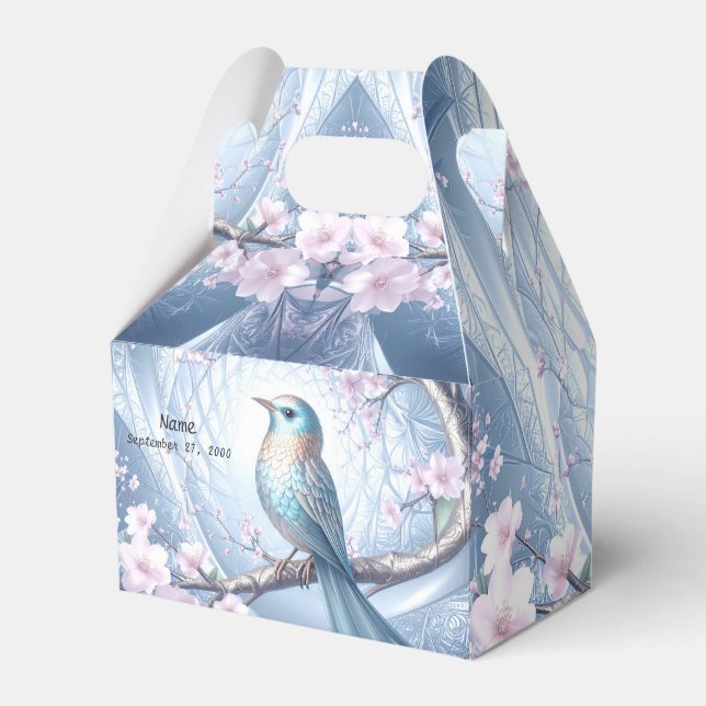 Caixinha De Lembrancinhas Blue Bird Floral Favor Box (Frente)