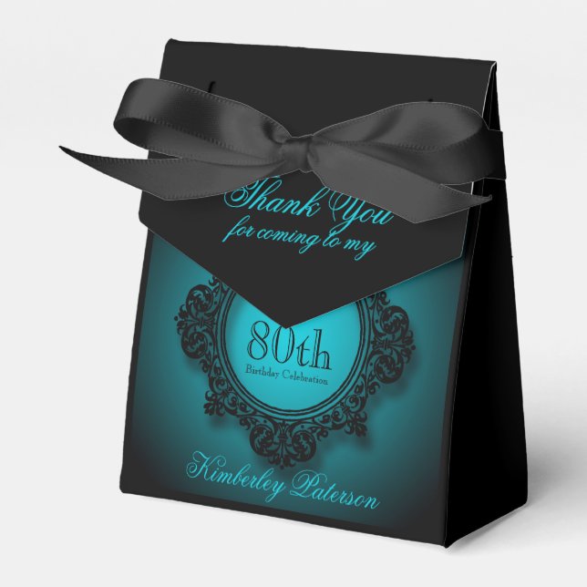 Caixinha De Lembrancinhas Blue Black Vintage frame 80 Birthday Favor Box (Frente)