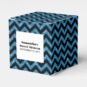 Caixinha De Lembrancinhas Blue Chevron Glitter Sweet 16 Favor Boxes
