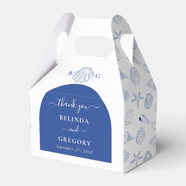 Caixinha De Lembrancinhas Blue Clam Seashells Coastal Seaside Beach Wedding (Frente)