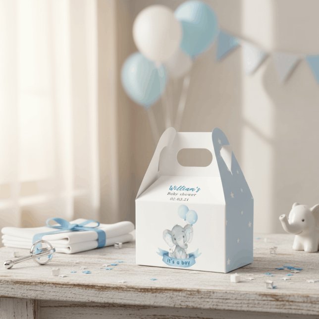 Caixinha De Lembrancinhas Blue Elephant Boy Baby Shower Favor Box (Criador carregado)