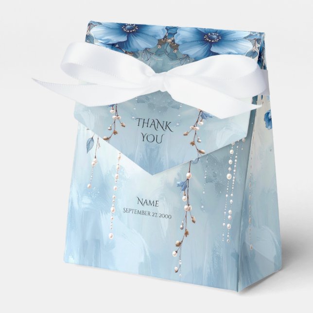 Caixinha De Lembrancinhas Blue Flowers and Pearls Favor Box (Frente)