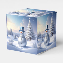 Caixinha De Lembrancinhas Blue Hat Snowman Christmas Tree Holiday Favor Box