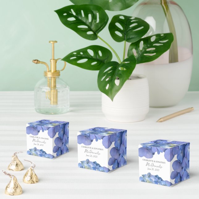 Caixinha De Lembrancinhas Blue Hydrangea Petals Casamento Nomes Personalizad (Múltiplo)
