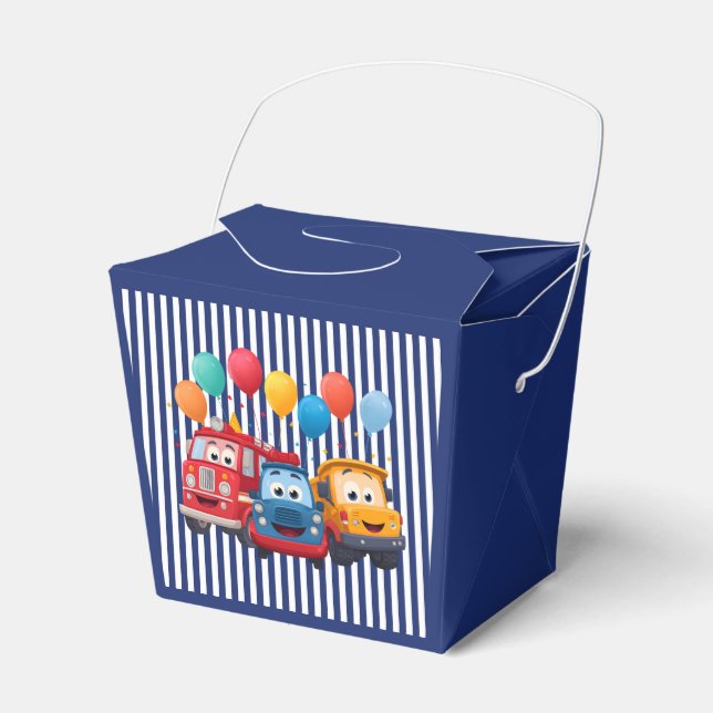 Caixinha De Lembrancinhas Blue Striped Truck Birthday Theme (Frente)