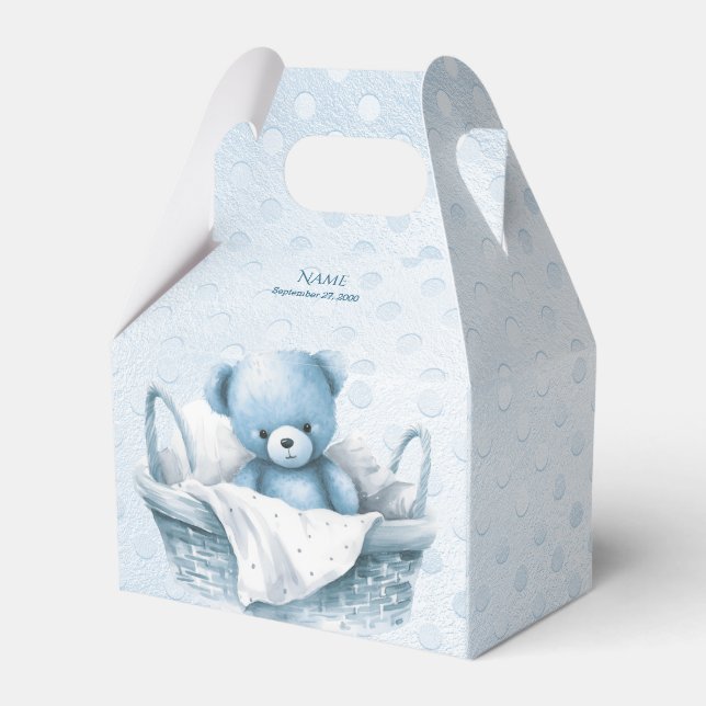 Caixinha De Lembrancinhas Blue Teddy Bear in Basket Favor Box (Frente)