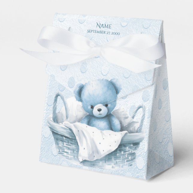 Caixinha De Lembrancinhas Blue Teddy Bear in Basket Favor Box (Frente)