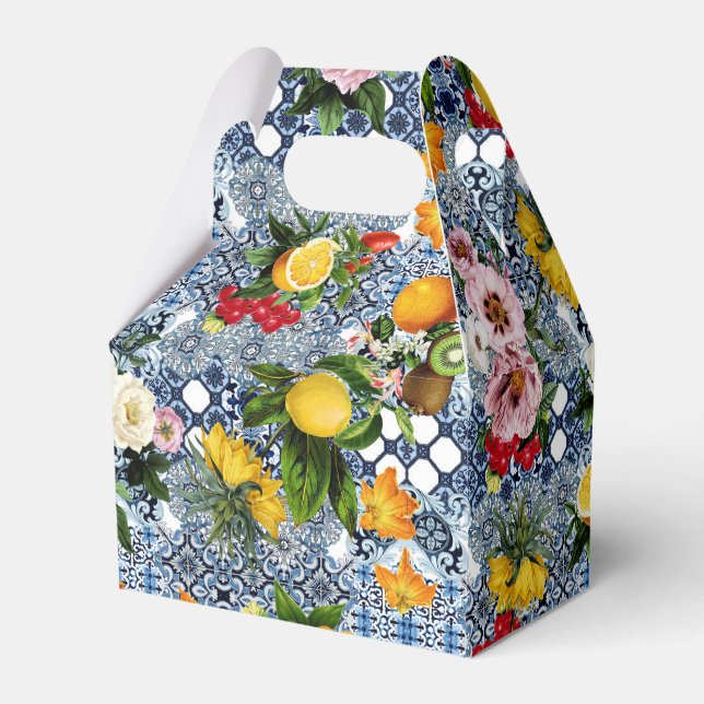 Caixinha De Lembrancinhas Blue Tiles Mediterranean Lemon Pattern (Frente)