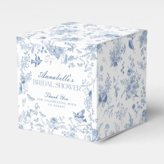 Caixinha De Lembrancinhas Blue Toile De Jouy Floral Chá de panela Box (Frente)