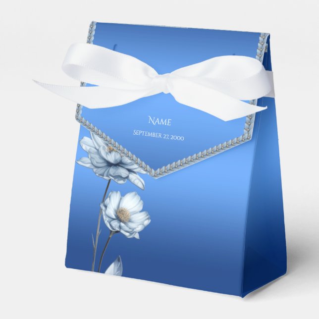 Caixinha De Lembrancinhas Blue Watercolor Flowers Favor Box (Frente)