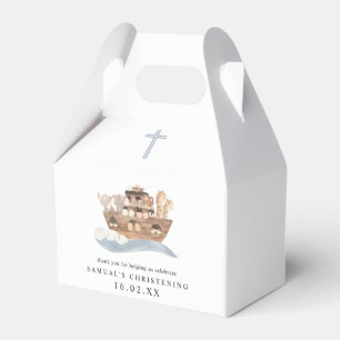 Caixinha De Lembrancinhas Blue Watercolor Noah's Ark Boy Christening