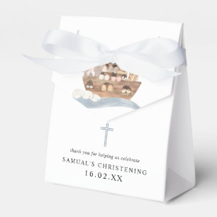 Caixinha De Lembrancinhas Blue Watercolor Noah's Ark Boy Christening Favor