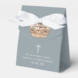 Caixinha De Lembrancinhas Blue Watercolor Noah's Ark Boy Christening Favor