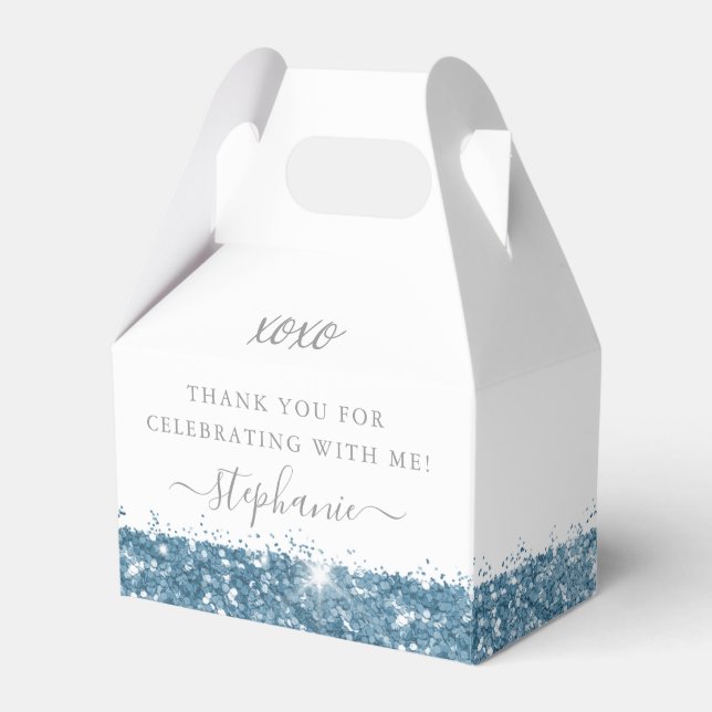 Caixinha De Lembrancinhas Blue White Glitti Confetti Obrigado (Frente)