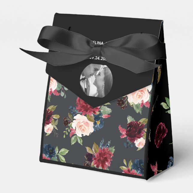 Caixinha De Lembrancinhas Blush Burgundy Foto Floral Elegante (Frente)