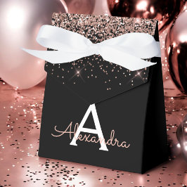 Caixinha De Lembrancinhas Blush Rosa Dourado Rosa Preto Brilho Monograma