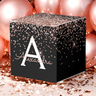 Caixinha De Lembrancinhas Blush Rosa Dourado Rosa Preto Glitter Monograma
