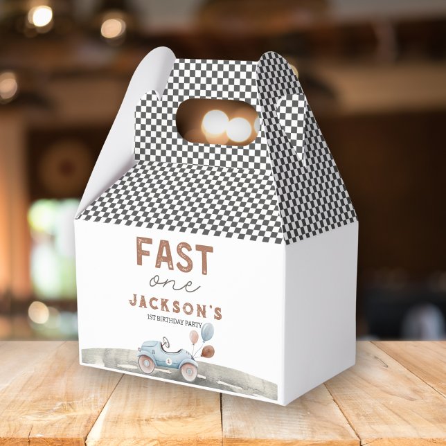 Caixinha De Lembrancinhas Boas-vindas ao primeiro aniversario Blue Boy do Ca (Fast One Race Car 1st Birthday Favor Box)