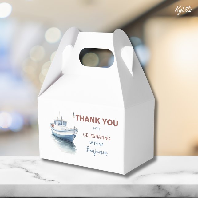 Caixinha De Lembrancinhas Boat Editable Birthday Gable Box/ Favor Box - Boy (Criador carregado)